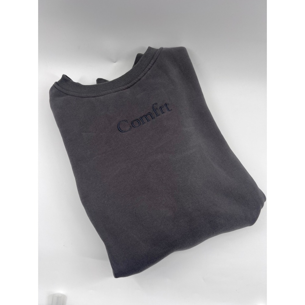 Comfrt Crewneck Sweatshirt XL Charcoal Gray Fleece Lined Embroidered Logo